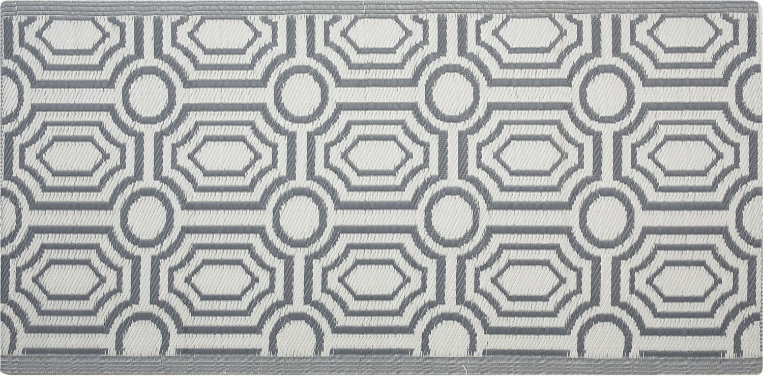 Outdoor Teppich dunkelgrau 90 x 180 cm geometrsiches Muster zweiseitig Kurzflor BIDAR Bild 1