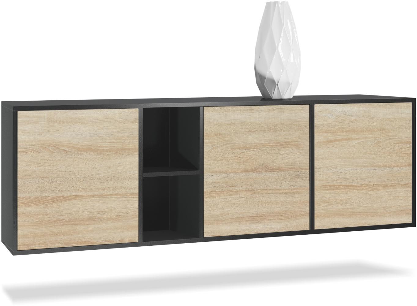 Vladon Kommode Cuba - Schwarz matt/Eiche sägerau - Modernes Sideboard für Ihr Wohnbereich - (BxHxT) 182x53x35 cm Bild 1