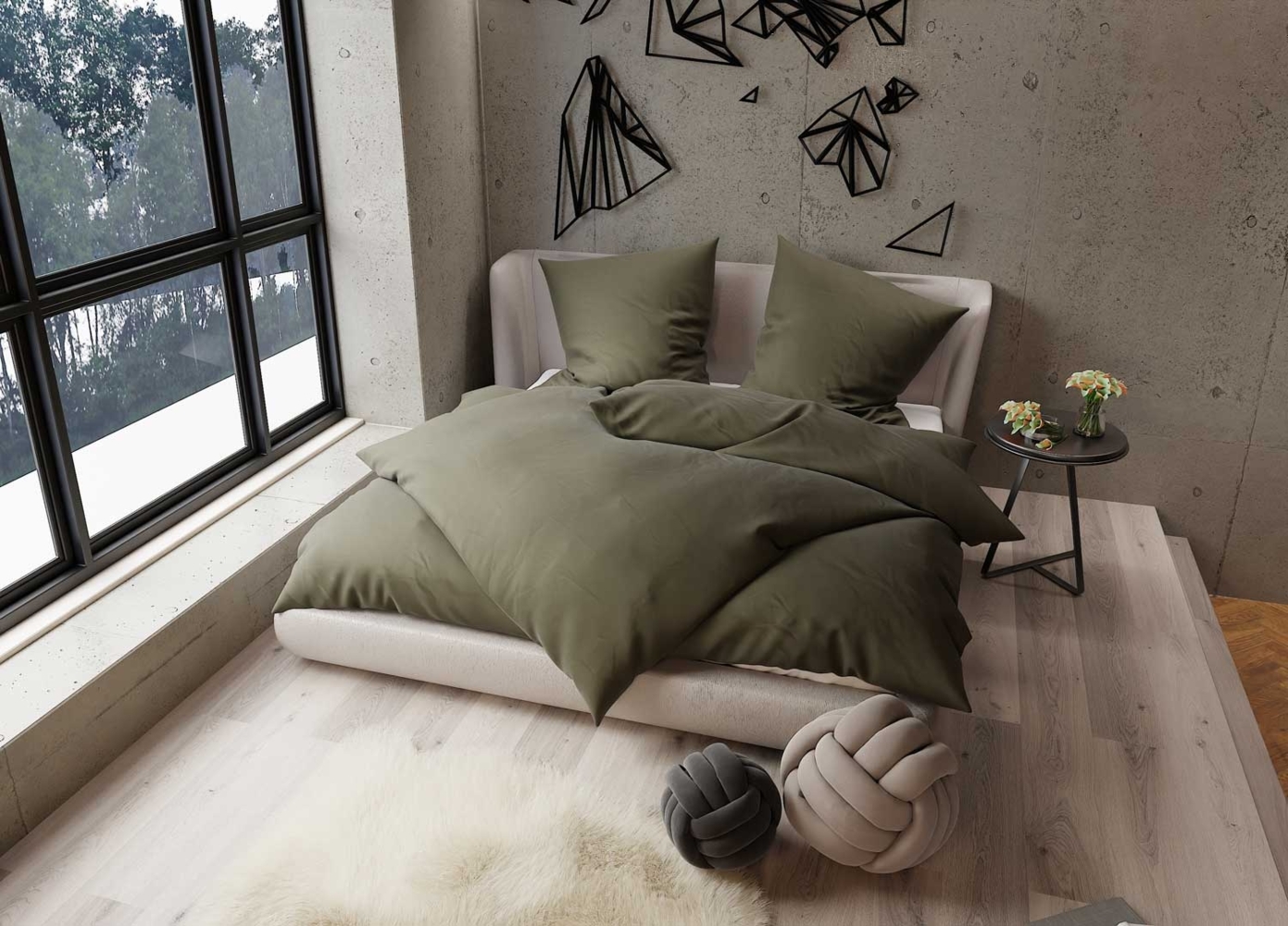 TENCEL™ Lyocell Bettwäsche dark olive Garnitur 240x220 + 2x 80x80 Bild 1