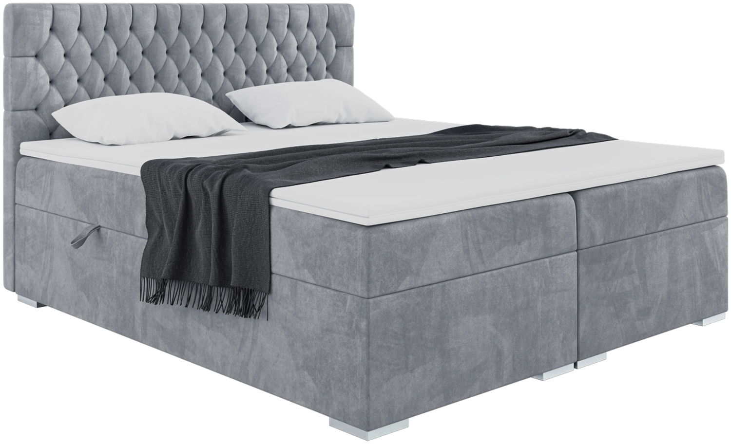 MEBLINI Boxspringbett DALIA 160x200 cm mit Bettkasten - H3/Grau Samt Polsterbett - Doppelbett mit Topper & Taschenfederkern-Matratze Bild 1