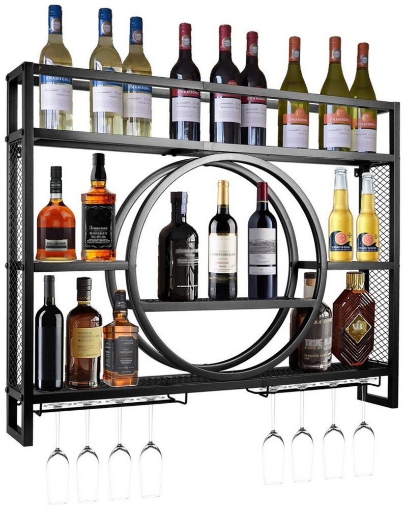 XERSEK Weinregal Wandmontage Metal Glasregal 120x80x15cm Weinhalter mit Regalen Schwarz, Eisen Display Stand, Max. 50KG, 30 Flaschen Wein Bild 1