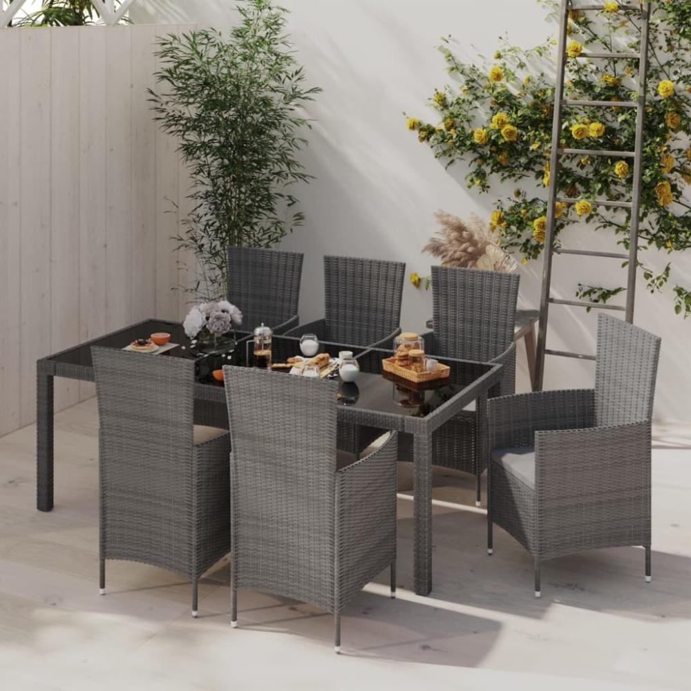 vidaXL 7-tlg. Garten-Essgruppe mit Kissen Poly Rattan Grau 3094883 Bild 1