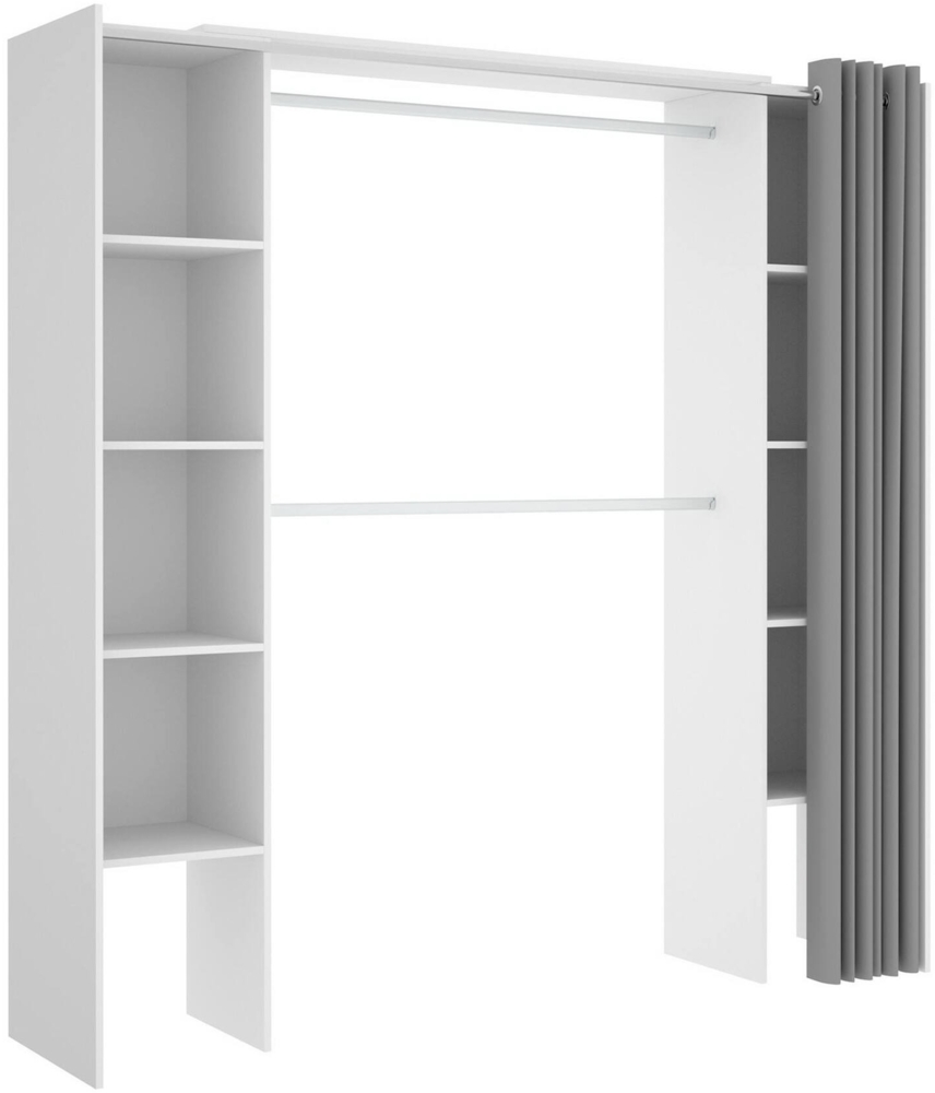 Dmora Großer Kleiderschrank Acron, Struktur für begehbaren Kleiderschrank, ausziehbarer offener Kleiderbügel, 180 x 50 x 205 cm, Weiß und Grau Bild 1