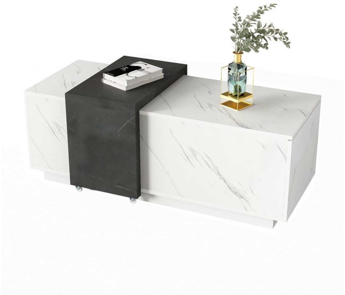 Refined Living Couchtisch Kaffeetisch mit Marmor-Optik-Furnier Wohnzimmertisch mit Stauraum (110 L x 50 B x 40 H cm, Wohnzimmer Möbel, Dämpfungsscharnier Tisch, 1-St, Stauraum Tisch, Bewegliche Tischplatte, Klassische Farbkombination), Hochwertige Mate... Bild 1