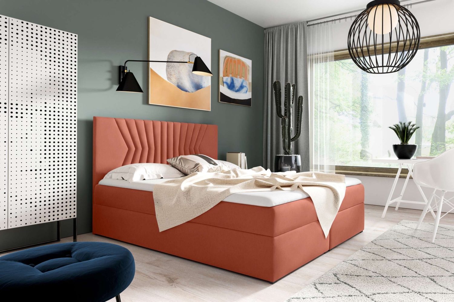 99rooms Prato Boxspringbett 140x200 cm Velours MONOLITH Korallenrot Bild 1