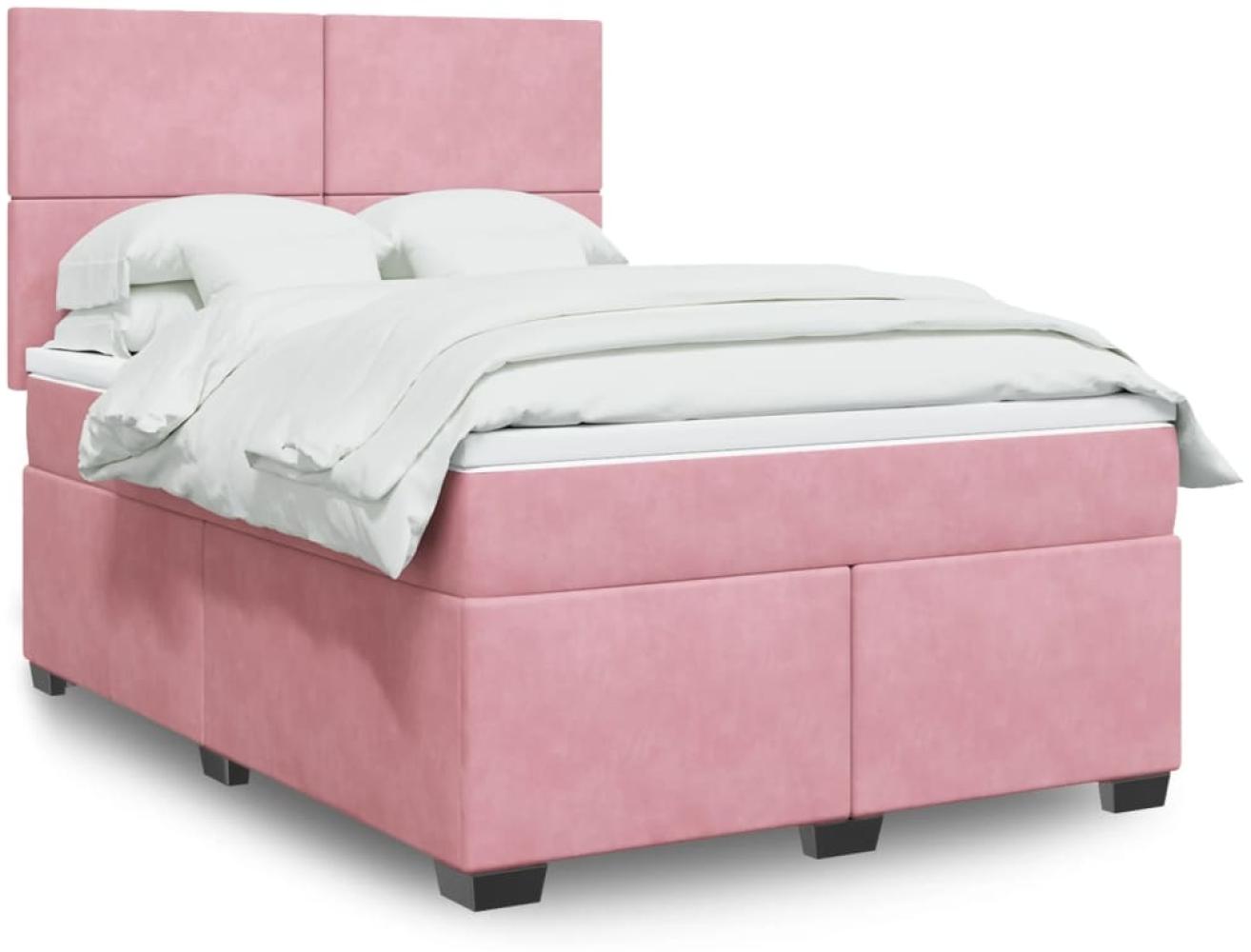 vidaXL Boxspringbett mit Matratze Rosa 140x190 cm Samt 3293205 Bild 1