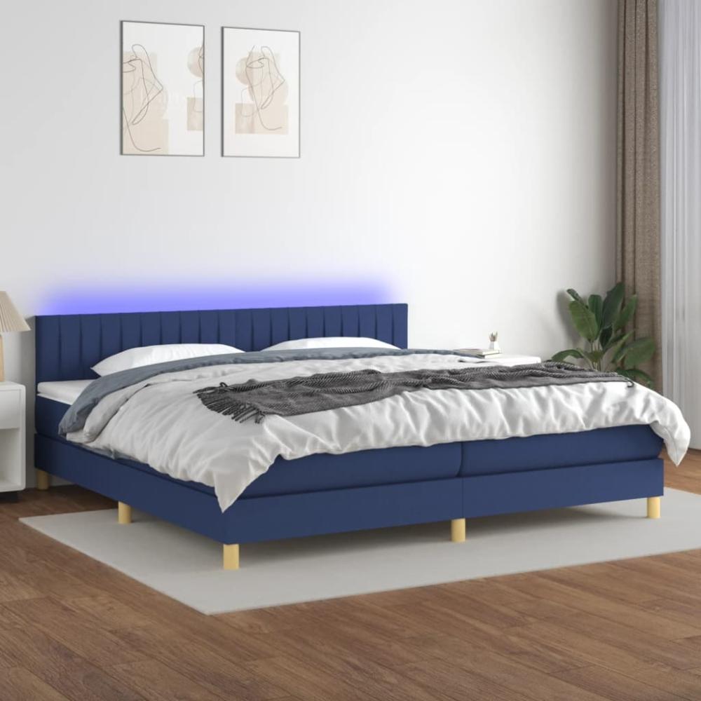 Boxspringbett mit Matratze & LED Stoff Blau 200 x 200 cm, Härtegrad: H2 [3133907] Bild 1