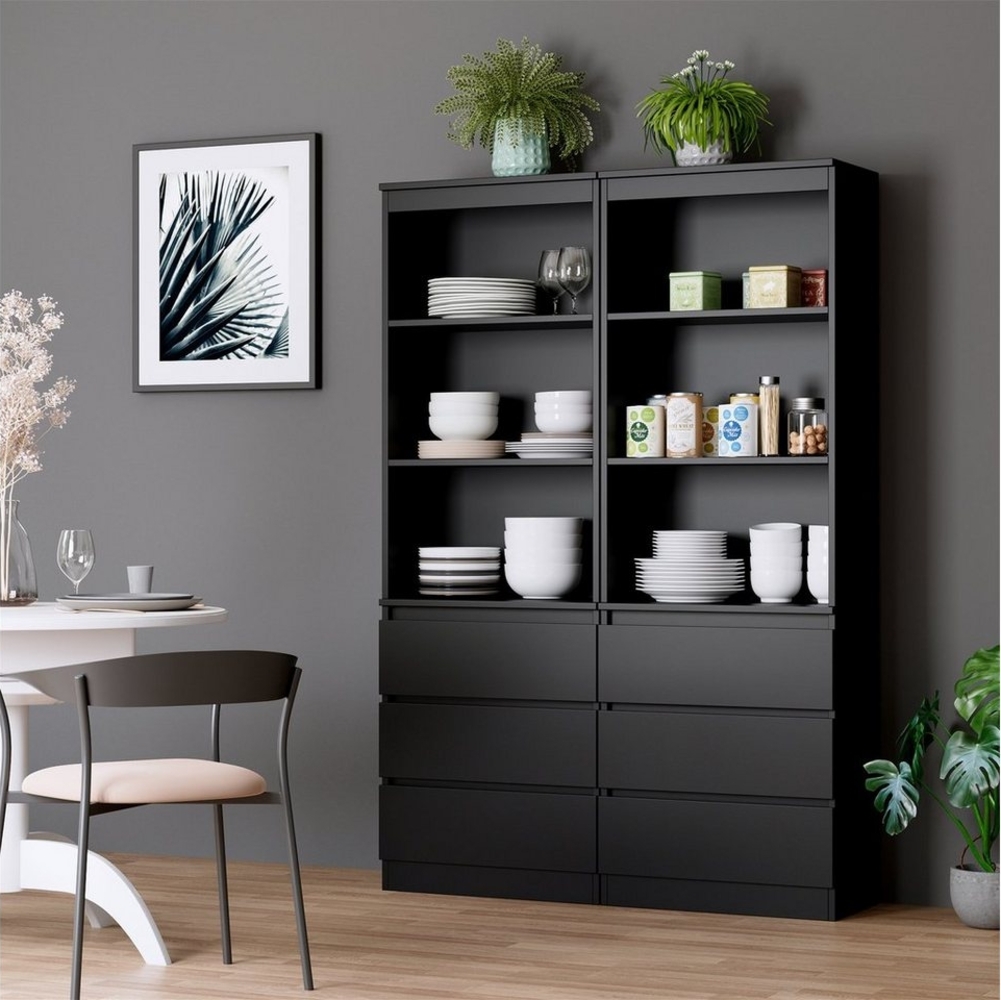 Homfa Hochschrank Bücherregal Bücherschrank mit 3 Schubladen Vitrinenschrank schwarz Bild 1