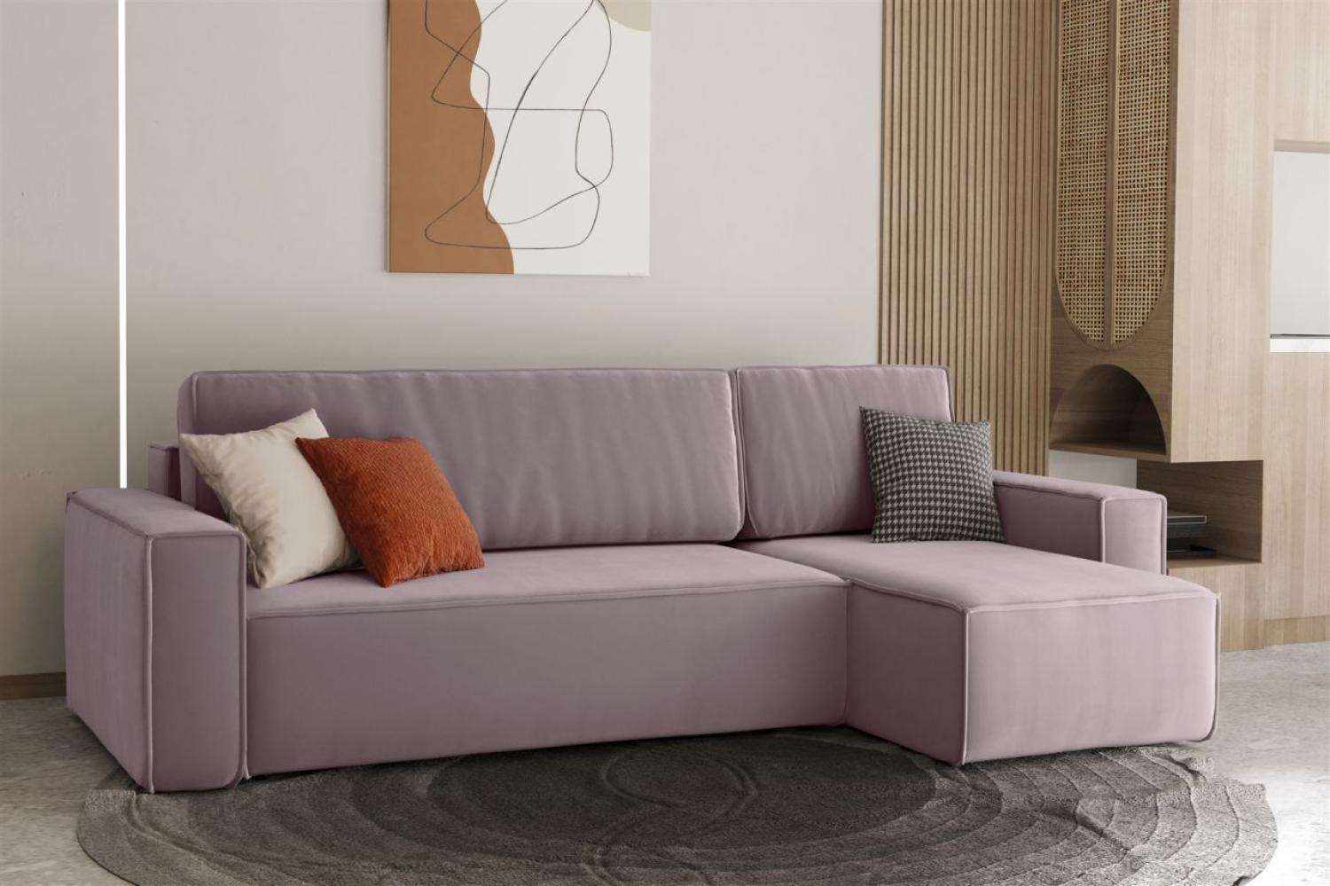 Ecksofa Schlafsofa Sofa MARIS Stoff Lavendel Ottomane Rechts Bild 1