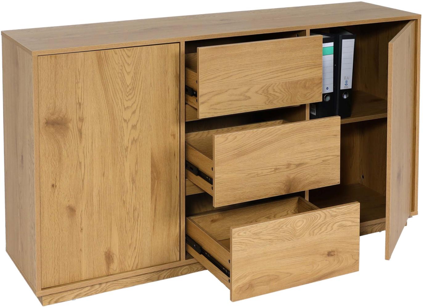 Sideboard HWC-J78, Kommode Schrank Highboard Schublade, MDF Soft-Close 86x160x40cm ~ Eiche-Optik Bild 1