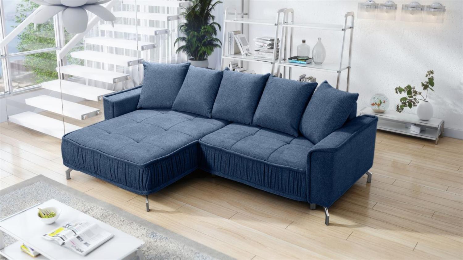 Ecksofa Schlafsofa Sofa FLORENCE Stoff Bubble Dunkelblau Ottomane Links Bild 1