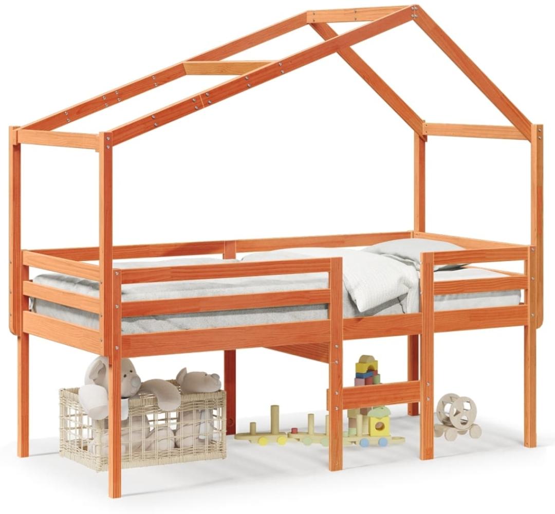 vidaXL Hochbett mit Dach Wachsbraun 90x200 cm Massivholz Kiefer 3282054 Bild 1