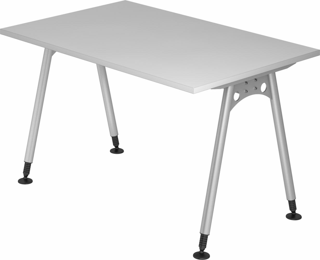 bümö manuell höhenverstellbarer Schreibtisch 120x80 cm in grau - PC Tisch höhenverstellbar & klein, höhenverstellbarer Tisch Büro, kleiner Computertisch verstellbar, A-Serie, AS-12-5 Bild 1