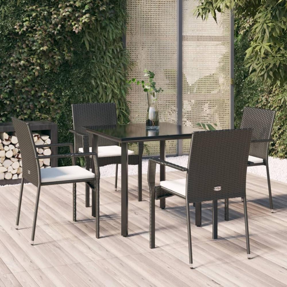 vidaXL 5-tlg. Garten-Essgruppe mit Kissen Schwarz Poly Rattan 3185120 Bild 1