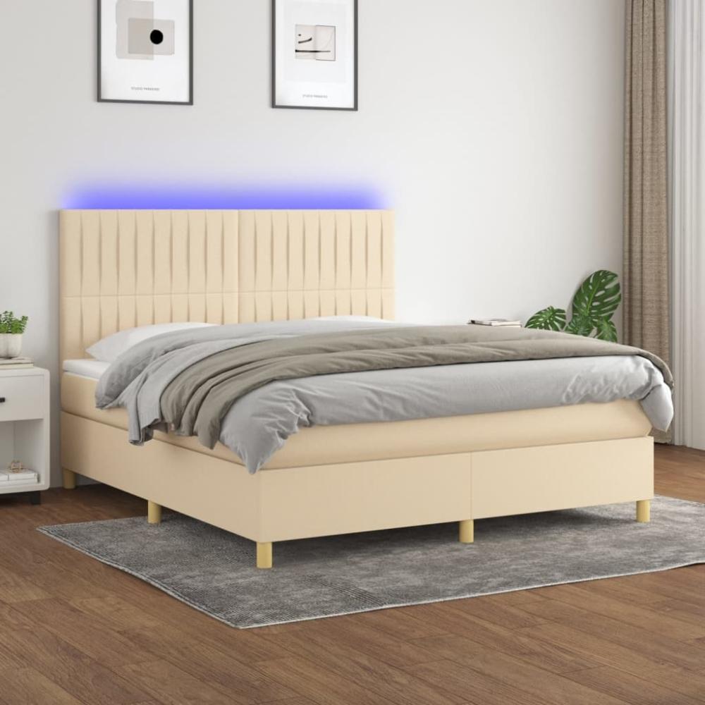 vidaXL Boxspringbett mit Matratze & LED Creme 180x200 cm Stoff 3135618 Bild 1