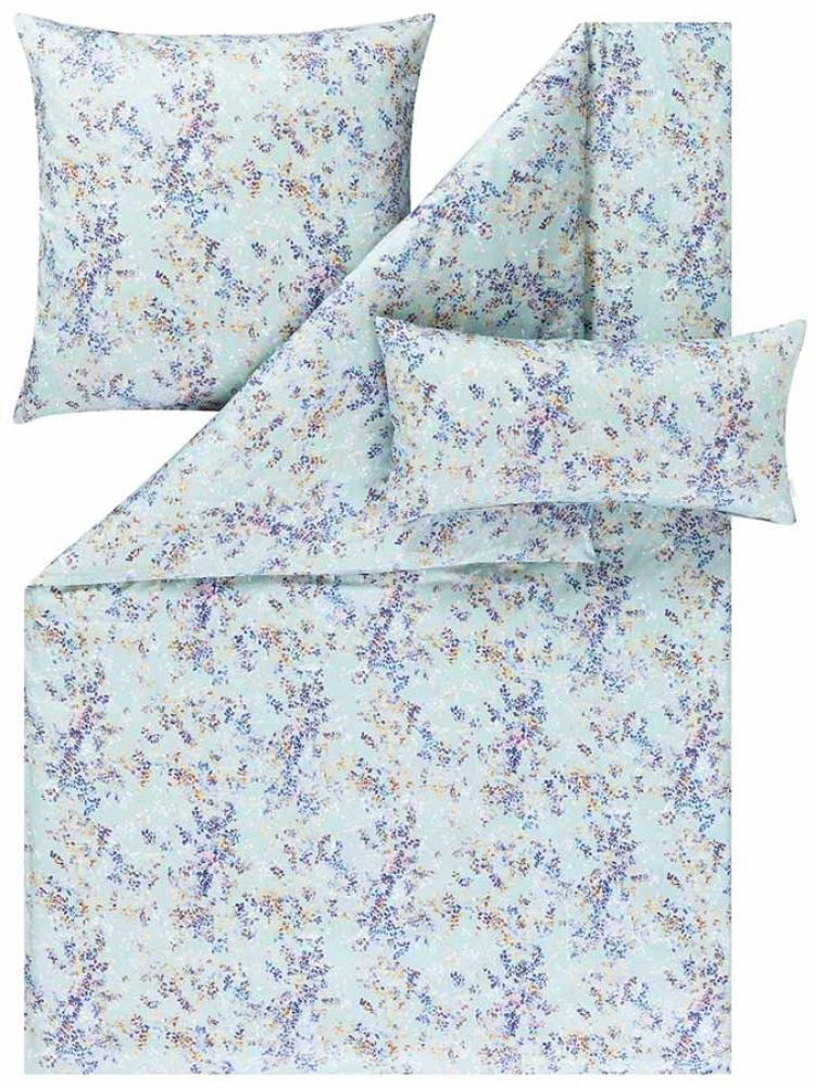 Estella Mako-Satin Bettwäsche 155x220 Delizia mint Blätter Tupfen bunt 7951-520 Bild 1