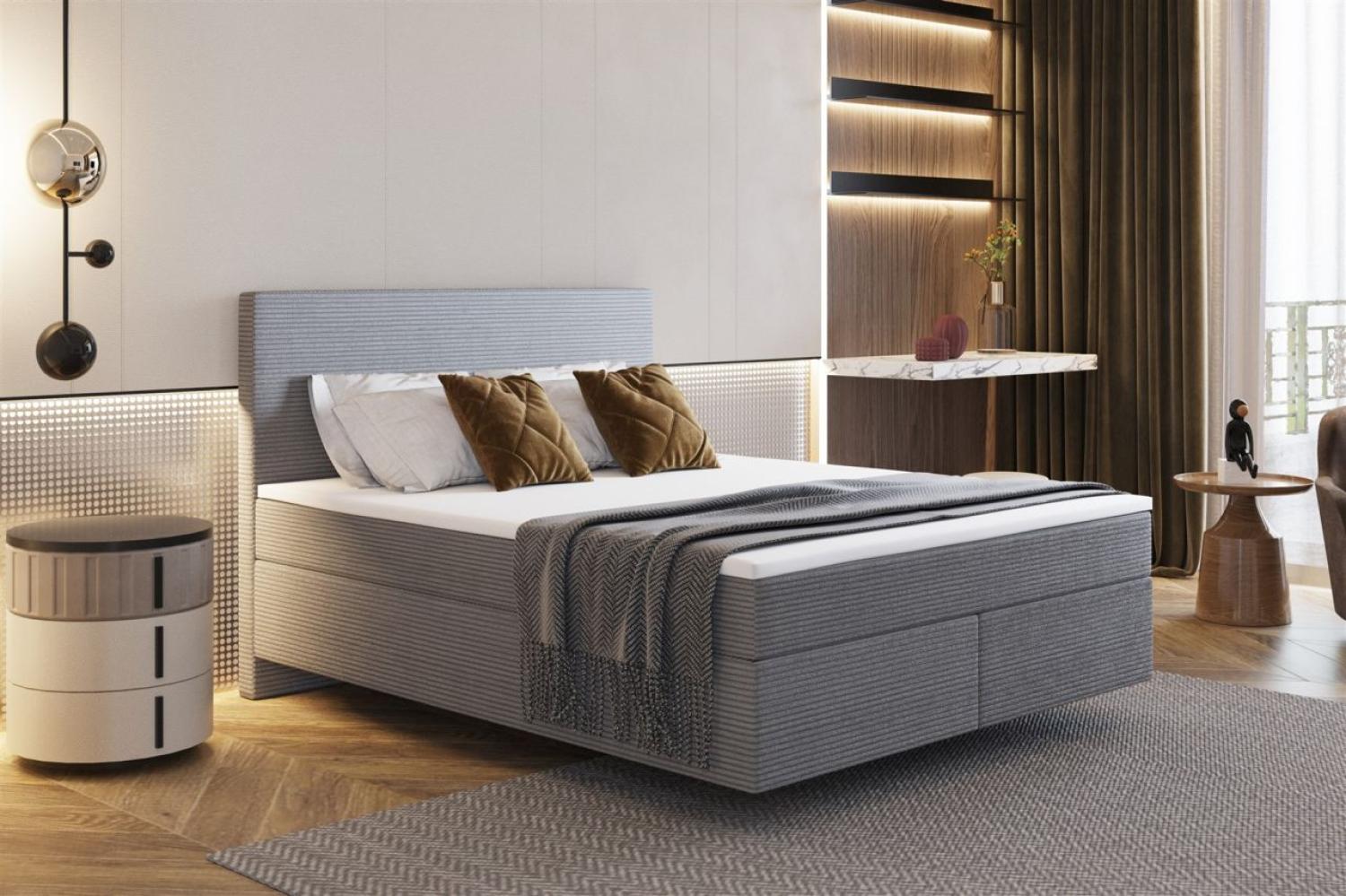 Boxspringbett Schlafzimmerbett DEVIL Premium 140x200 cm in Stoff Scala Grau Bild 1