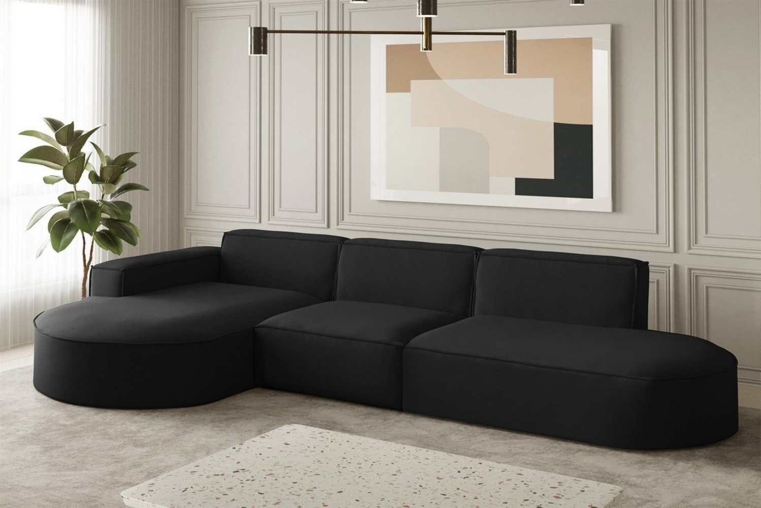 Ecksofa Designersofa PALMA in Stoff Opera Velvet Schwarz Ottomane Links Bild 1
