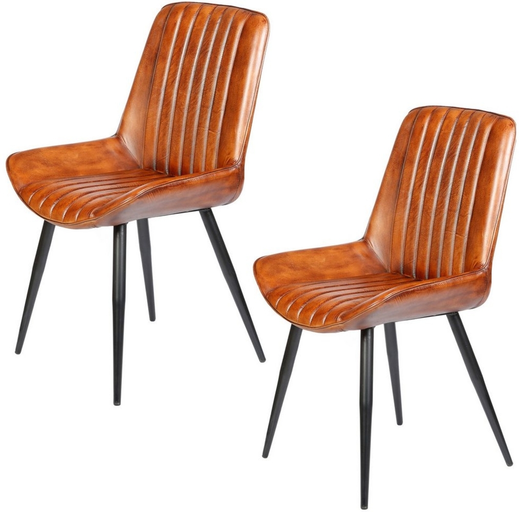 Casa Moro Polsterstuhl Stuhl Esszimmer Leder Braun Industrial Chic (Echtleder Konferenzstuhl auch als 2er, 4er & 6er Set), Polsterstuhl Lederstuhl Esszimmerstuhl Bild 1