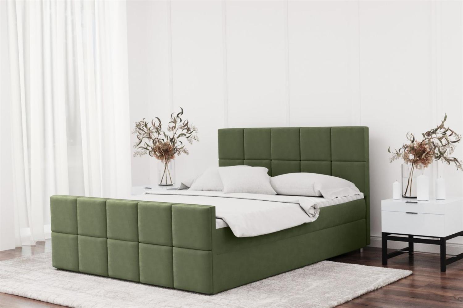 Boxspringbett Schlafzimmerbett JOST 160x200cm in Stoff Matt Velvet Olive Bild 1