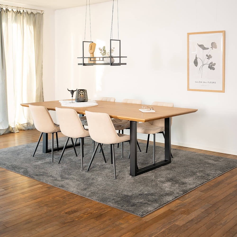 HOME DELUXE Essgruppe Eckig AVENCIA inkl. U-Fuß - 240 x 120 cm Light Oak 6 Stühle Creme Bild 1