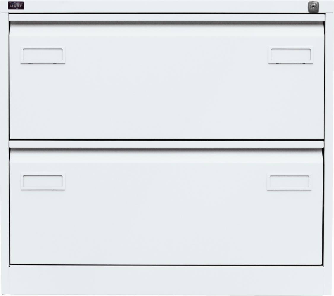 Bisley LIGHT Hängeregistraturschrank, doppelbahnig, DIN A4, 2 HR-Schubladen, Farbe verkehrsweiß Bild 1