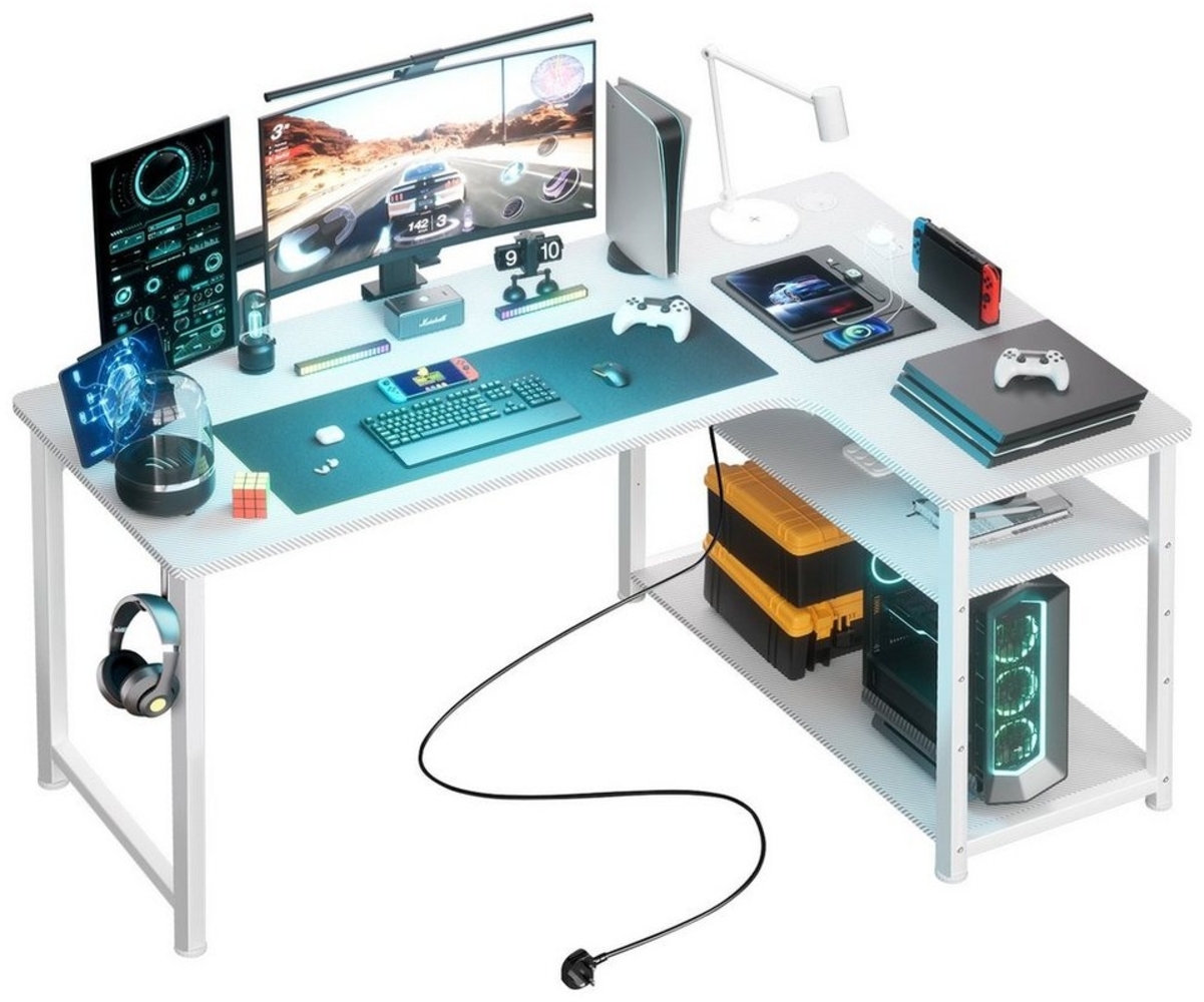 GTPLAYER Gamingtisch Eckschreibtisch Schreibtisch mit Regal USB-Ladeanschluss und Steckdose (1 Tisch), 120cm Computertisch L Form, PC Tisch für Büro, Heimbüro Bild 1