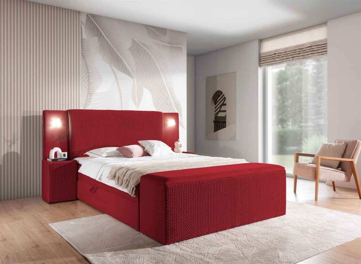 Boxspringbett Bett MARTEN 140x220 cm Set. 3 in Stoff Magic Velvet Rot Bild 1