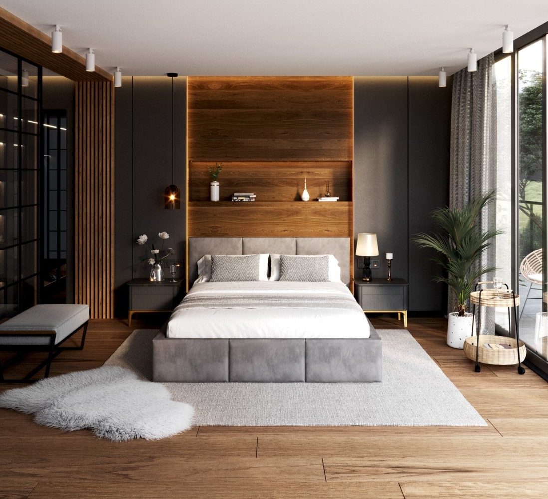 thematys Polsterbett Stauraumbett Bett mit Bettkasten - MADE IN EU - mit samt Velours Bezug (verfügbar 90x200 120x200 140x200 160x200 180x200cm, Bettrahmen, Bett, Optional mit Matratze bestellbar, mit großen gepolsterten Kopfteil, mit Bettkasten zum au... Bild 1