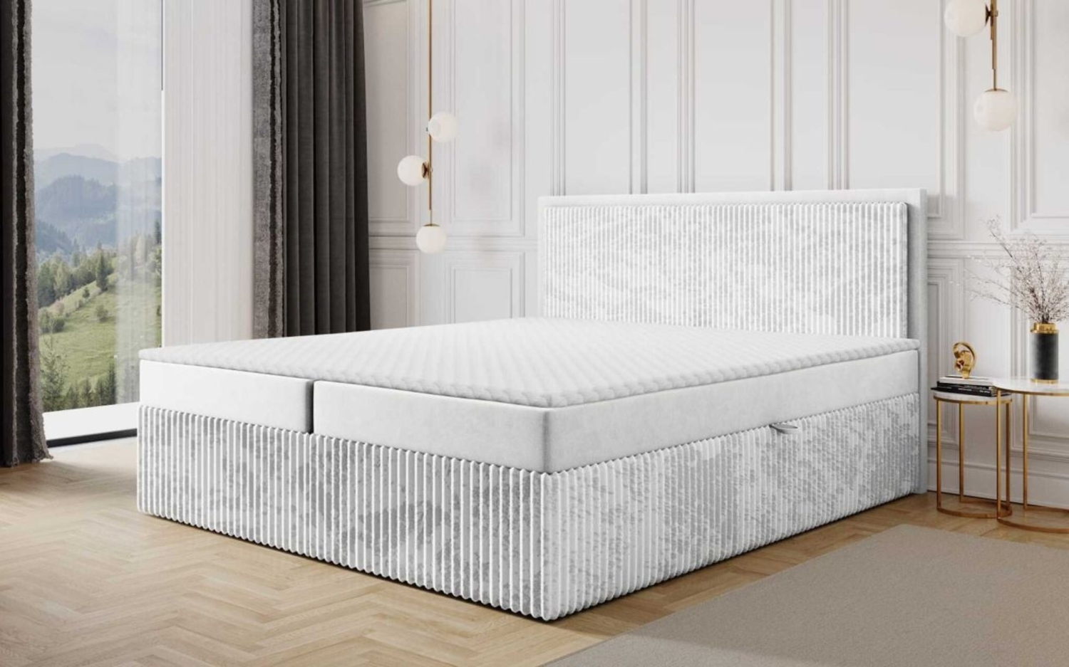 Boxspringbett Schlafzimmerbett HIDIS 140x200 cm Stoff Vito Hellgrau / Speed Bild 1