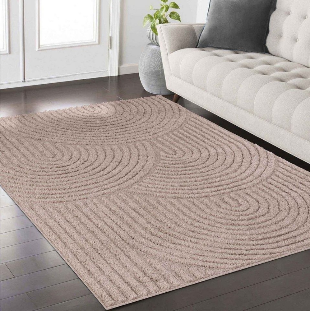 TaraCarpet Designteppich Designerteppich Tokio hoch-tief Struktur Wellen uni, rechteckig, Höhe: 20 mm, moderner scandi BOHO beige Wohnzimmer Schlafzimmer Flur 240x340 cm Bild 1