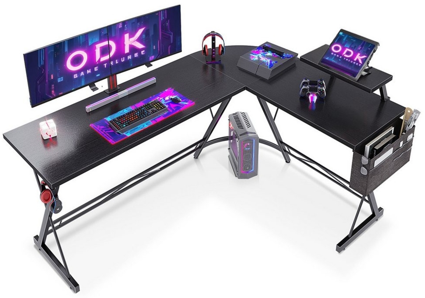 ODK Computertisch L Form Gaming Schreibtisch Eckschreibtisch für Gamer (1-St), mit Monitorständer mit hängender Tasche 167 x 120 cm Bild 1