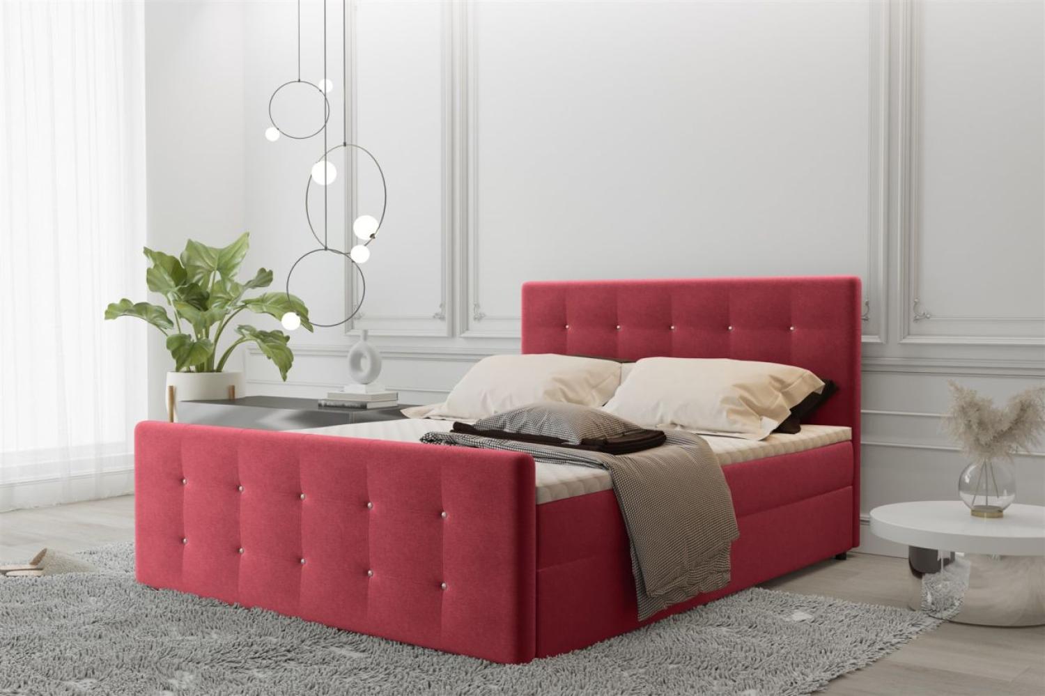 Boxspringbett Schlafzimmerbett MAURO 180x220cm Stoff Soro Rot inkl. Bettkasten Bild 1