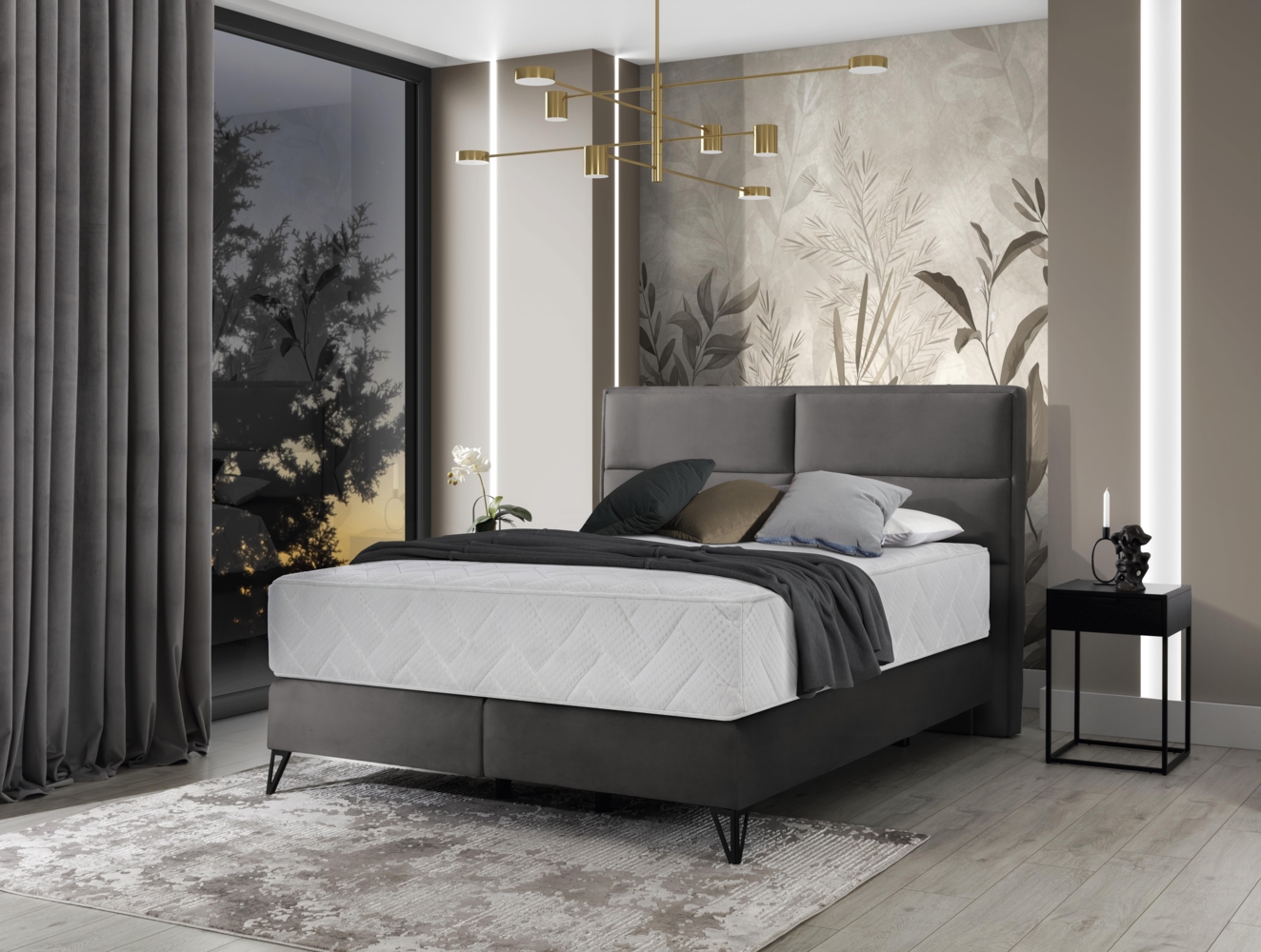 Safiro 160x200, Boxspring Bett, Grau Bild 1