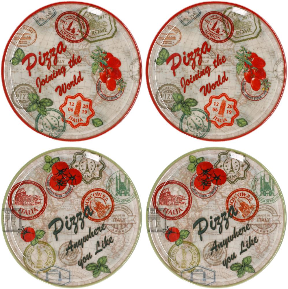 4er Set Pizzateller Moskau & Rot grün rot Ø33cm Platte XL-Teller Porzellan Bild 1