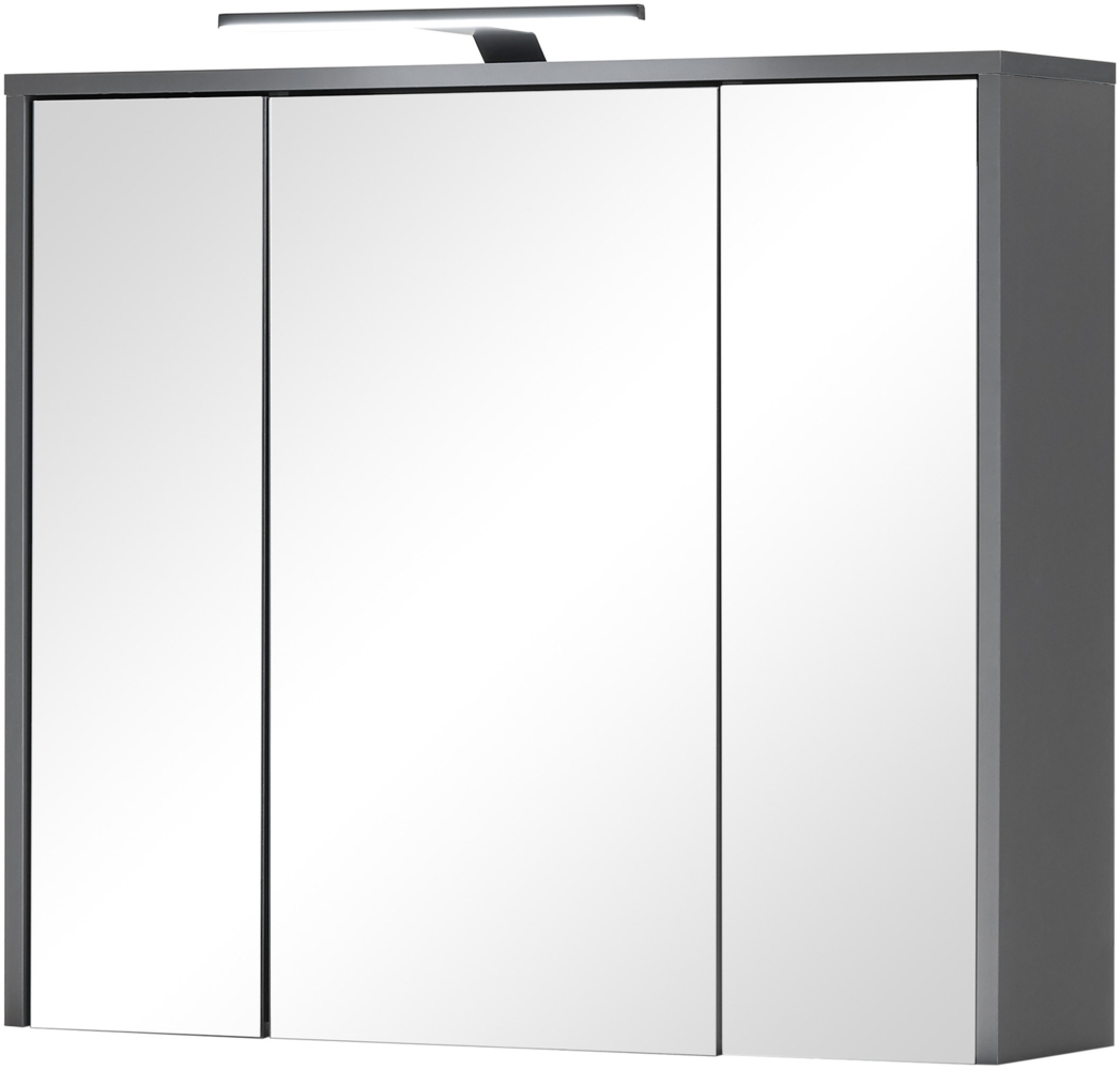 LEONE Spiegelschrank Bad mit LED-Beleuchtung in Graphit - Badezimmerspiegel Schrank mit viel Stauraum - 80 x 70 x 20 cm (B/H/T) Bild 1