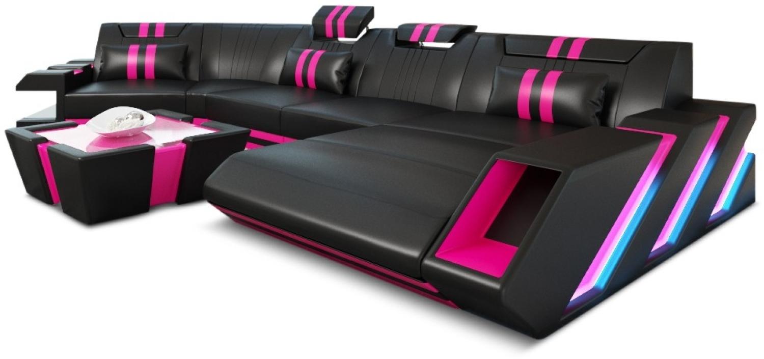 Sofa Dreams 'Apollonia C-Form' Ledersofa, 80 x 190 x 433 cm, Schwarz / Pink, Echtleder, Rechts Bild 1