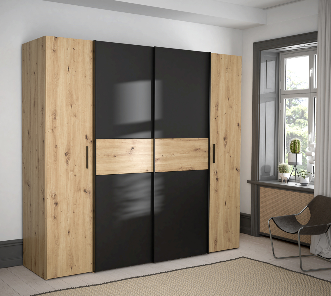 FORTE Kapaza Kleiderschrank, Holzwerkstoff, Braun/Schwarz, 200,1 x 190,5 x 61,2 cm Bild 1