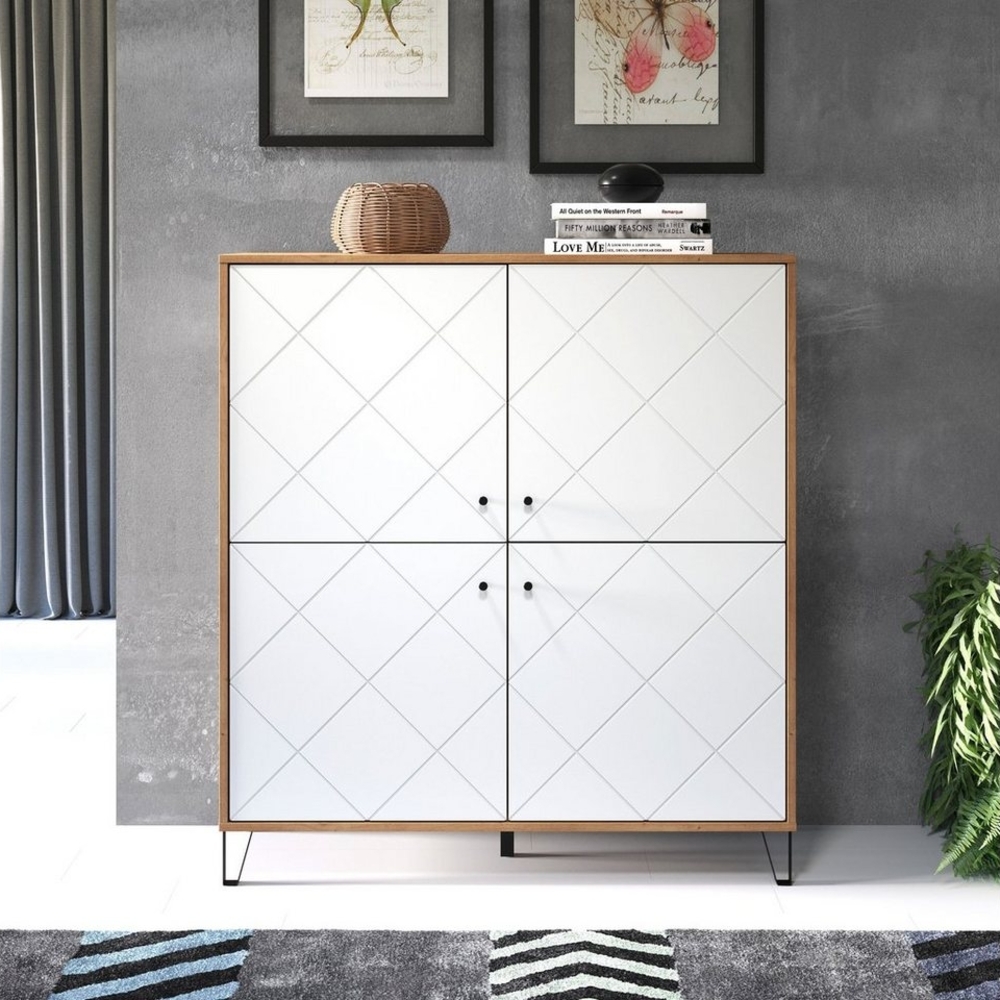 Places of Style Highboard Tarragona, Stauraumschrank, Fräsungen in Rautenoptik, Breite 123 cm Bild 1