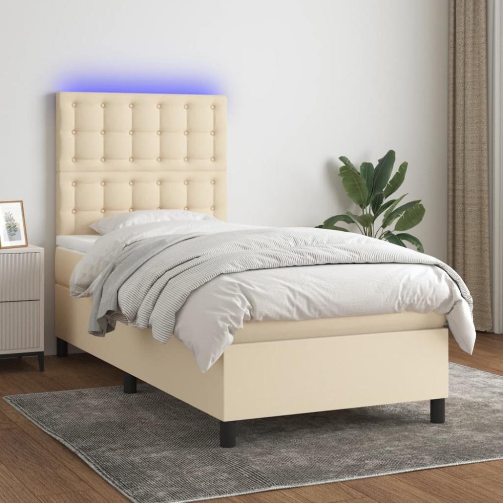 Boxspringbett mit Matratze & LED Stoff Creme 90 x 190 cm Bild 1