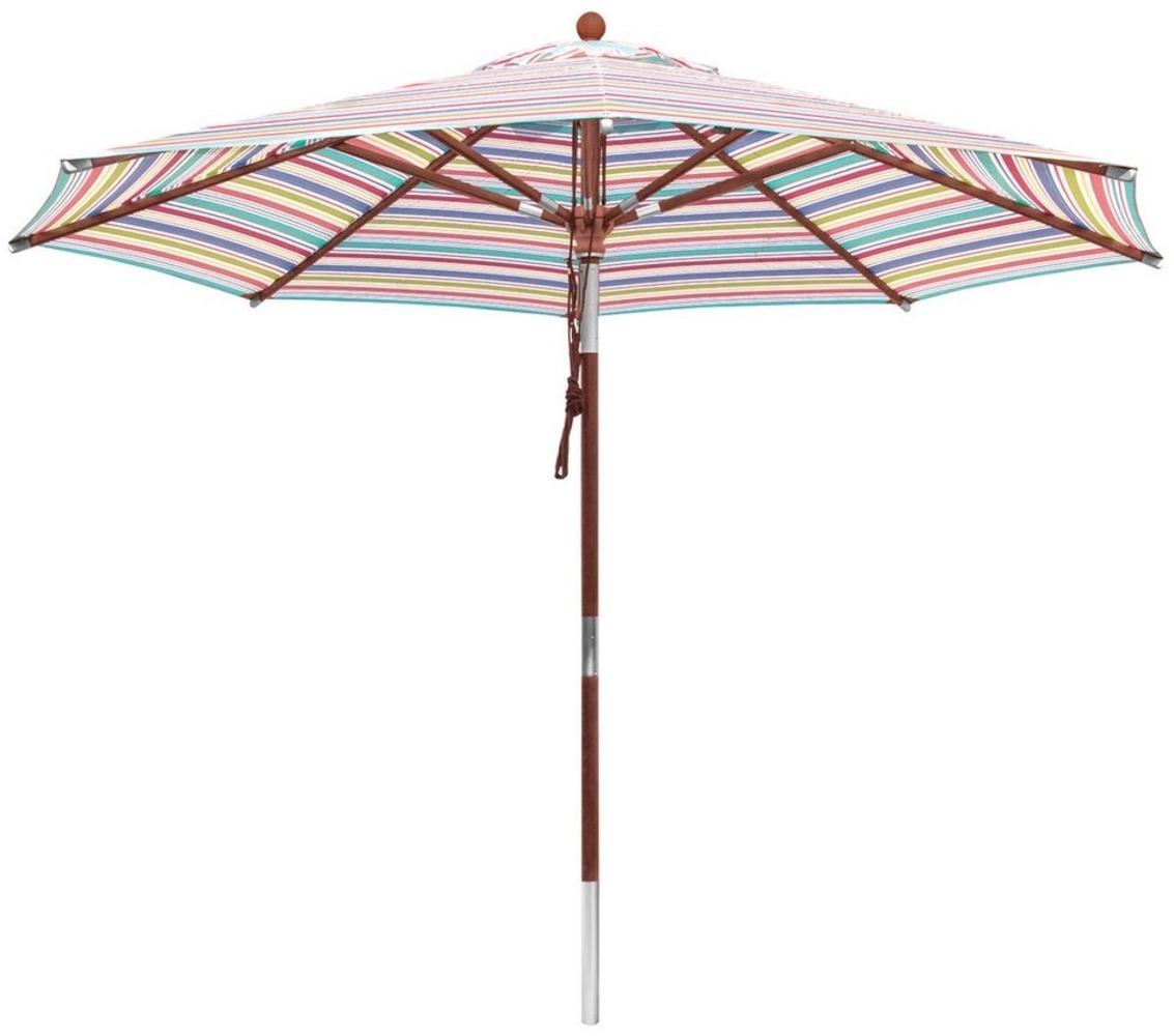 anndora-sonnenschirm Sonnenschirm 3 Meter rund Gestreift 7 Farben, waschbarer witterungsbeständiger Stoff - Seilzug Öffnungsmechanik Bild 1