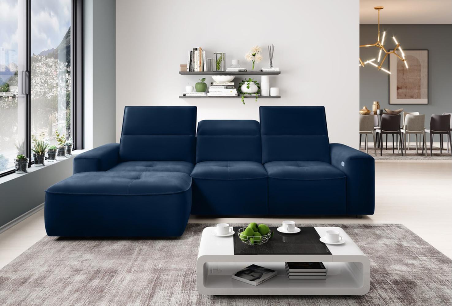 Stylefy Colton MINI Ecksofa Velours Blau Links Bild 1