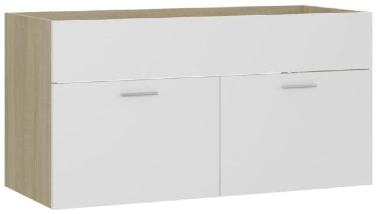 vidaXL Waschbeckenunterschrank Weiß Sonoma-Eiche 90x38,5x46 cm 804670 Bild 1