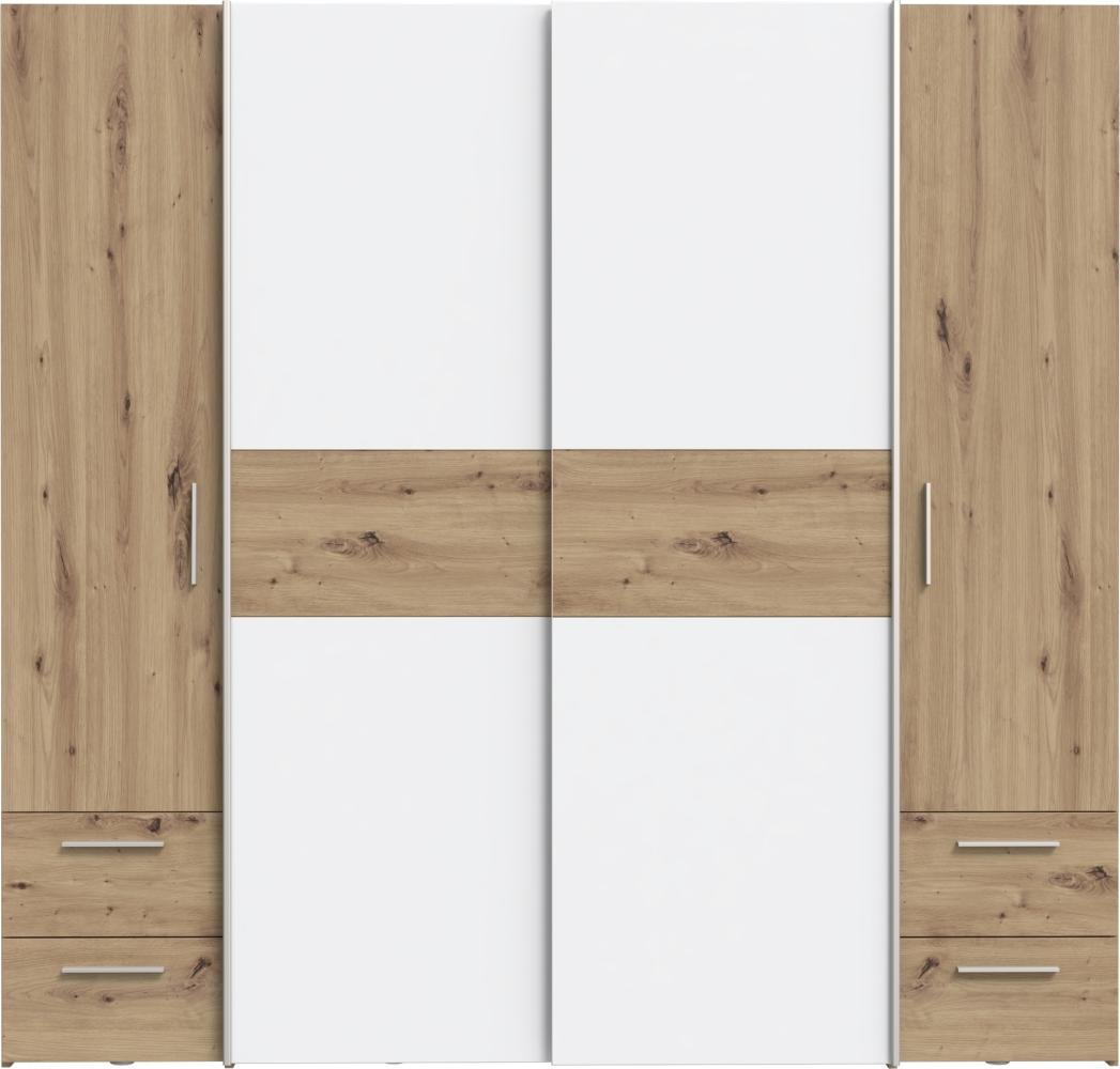 Kleiderschrank >KAPAZA< in Weiss / Artisan Eiche - 200,1x190,5x61,2cm (BxHxT) Bild 1