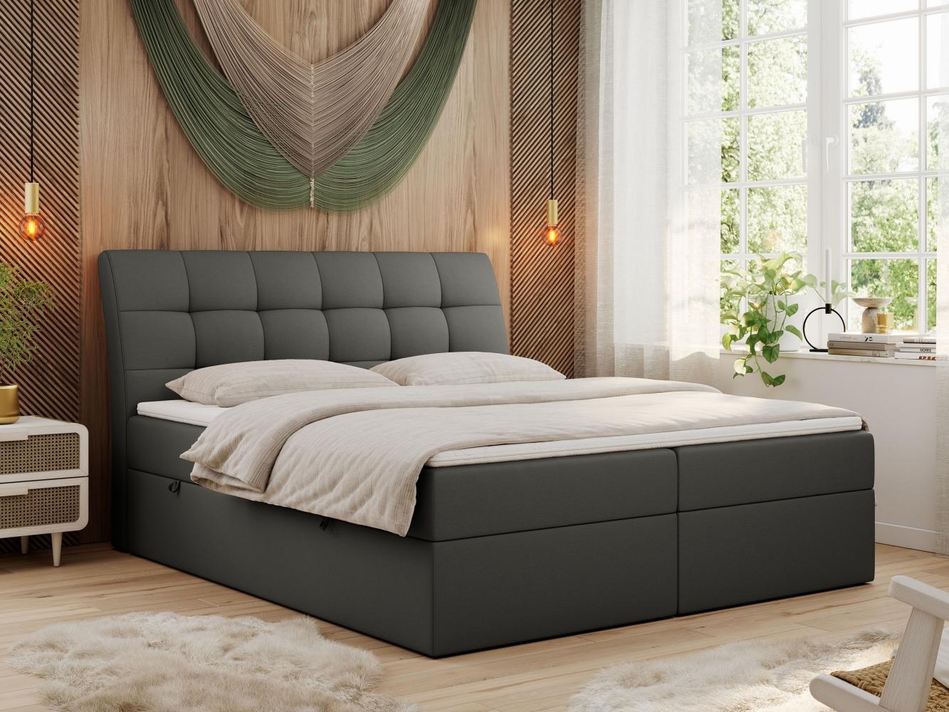 Boxspringbett Polsterbett mit Multipocket-Matratze und Topper - DIEGOS - 180x200cm - Dunkelgrau Kunstleder - H4 Bild 1