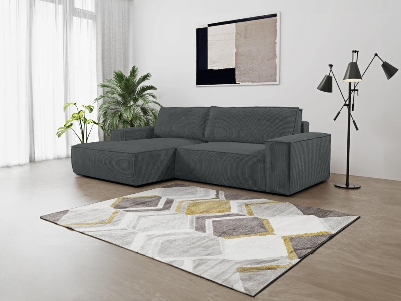 Vente-unique - Ecksofa mit Schlaffunktion - Ecke Links - Cord - Anthrazit - AMELIA Bild 1