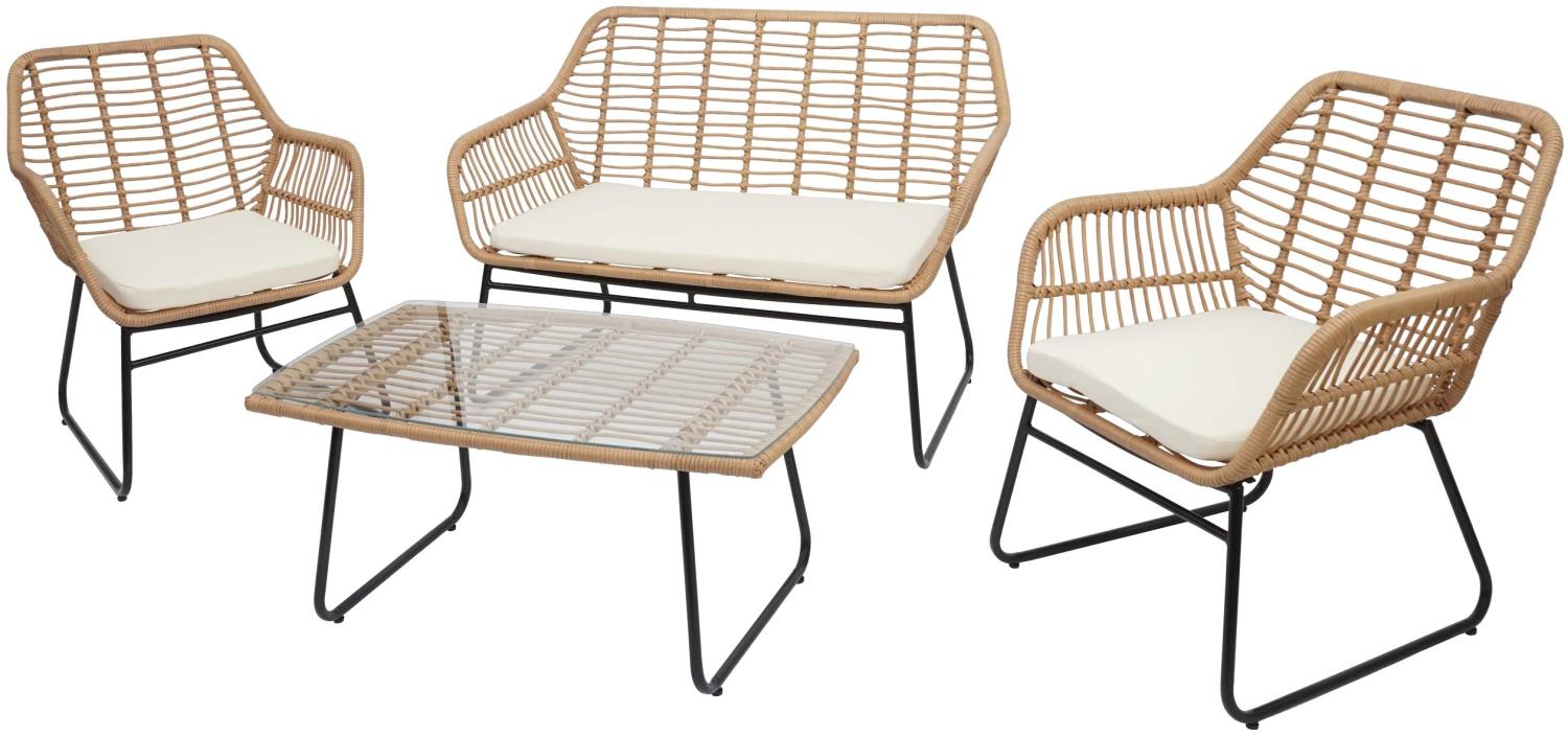 Polyrattan Garnitur HWC-G17a, Garten Sofa Set Sitzgruppe Stuhl, Seil ~ naturfarben, Polster creme ohne Dekokissen Bild 1