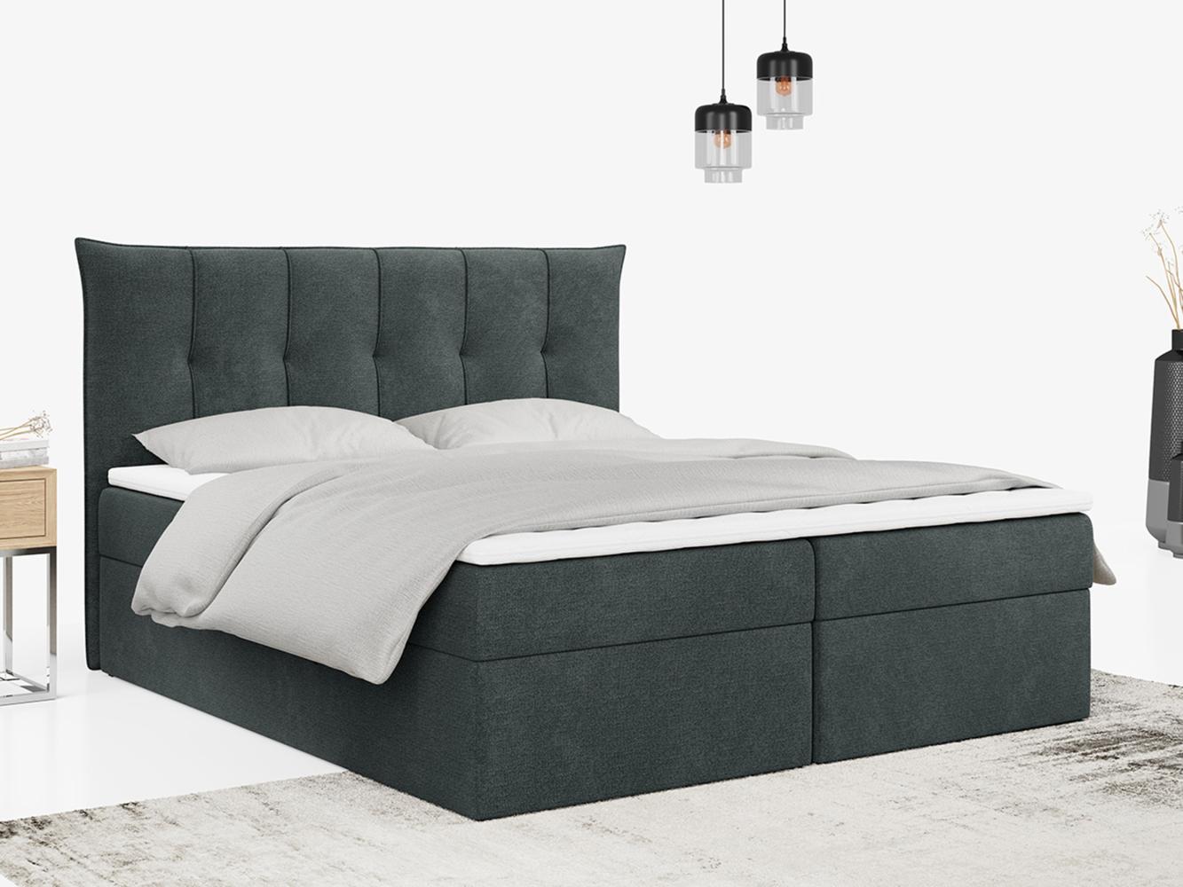 Boxspringbett, Polsterbett mit Bettkasten - PREMIUM-10 - 200x200cm - Dunkelgrau Stoff - H3 Bild 1