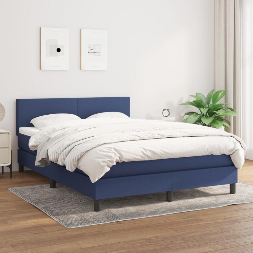 vidaXL Boxspringbett mit Matratze Blau 140x190 cm Stoff 3139895 Bild 1