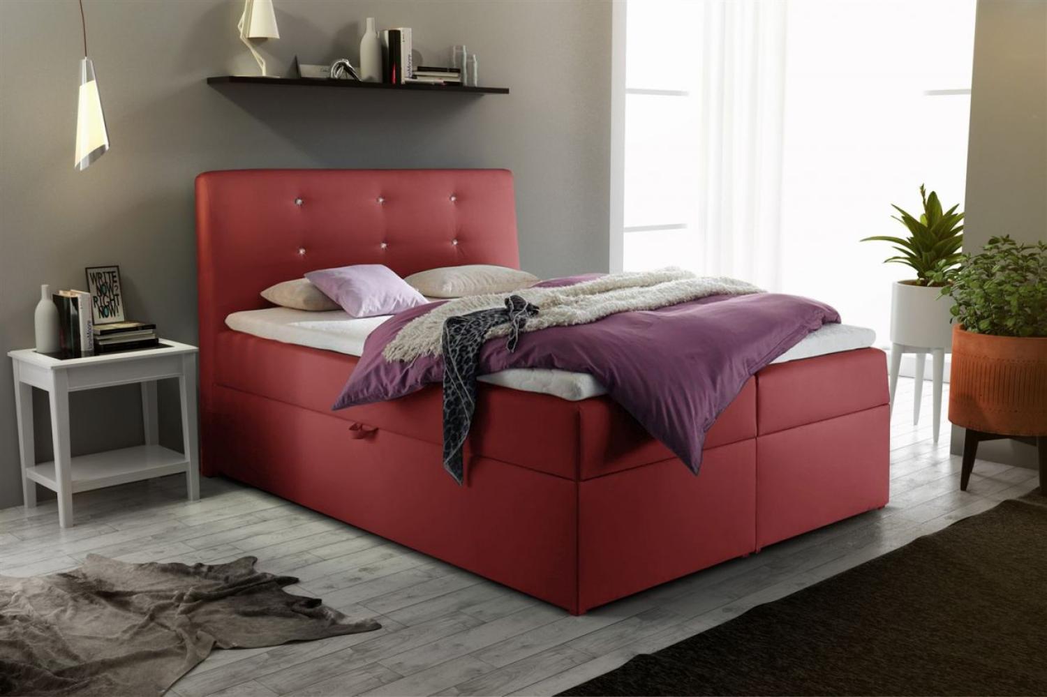 Boxspringbett MONZA Kunstleder Rot 100x200 cm Bild 1